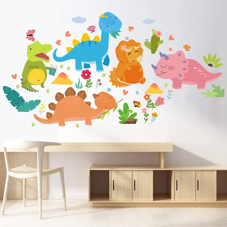 Set de 2 autocolante de perete pentru copii AnFigure, dinozauri, vinil, multicolor,102,3 x 53,4 cm 534 imagine noua