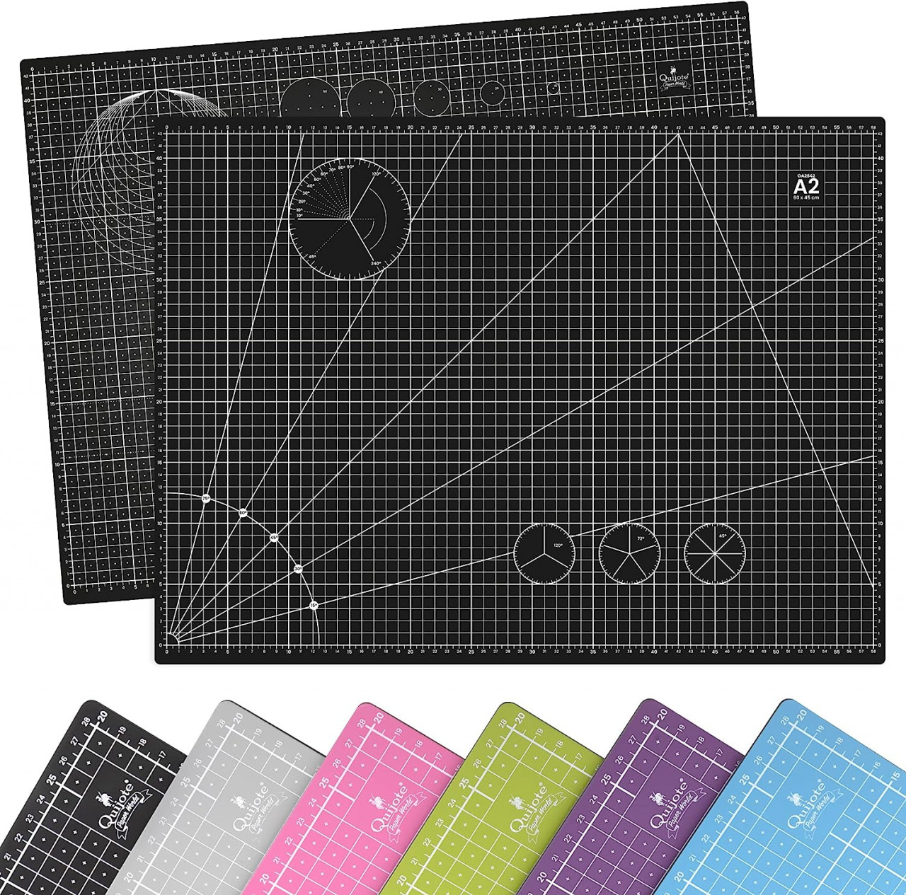 Set de 2 covorase cu ghidaje de taiere pentru bricolaj Quijote Paper World, negru, PVC, 60 X 45 cm