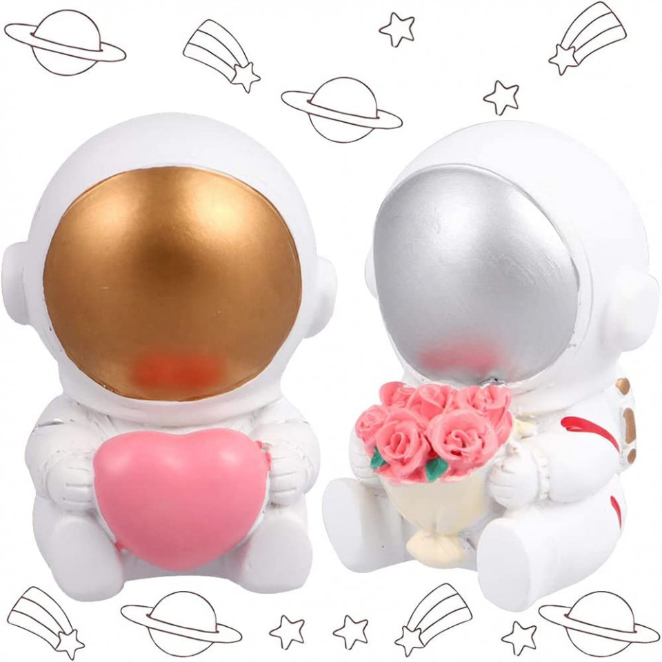 Set de 2 figurine astronaut pentru decorare tort Ropniik, rasina, multicolor, 4, 5 x 6 cm