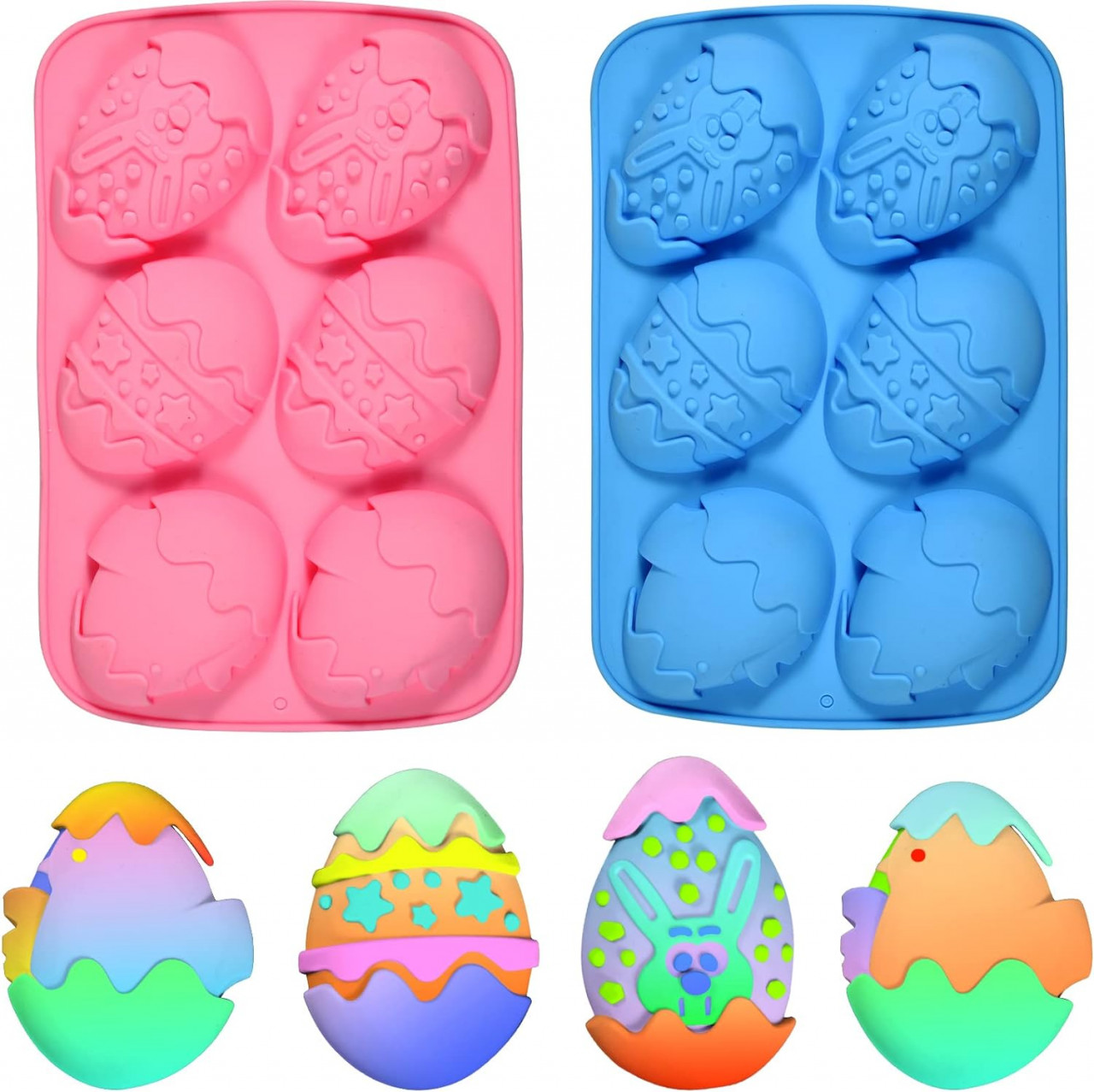 Set de 2 forme pentru prajituri Pipihome, silicon, albastru/roz, 26,4 x 16,9 cm