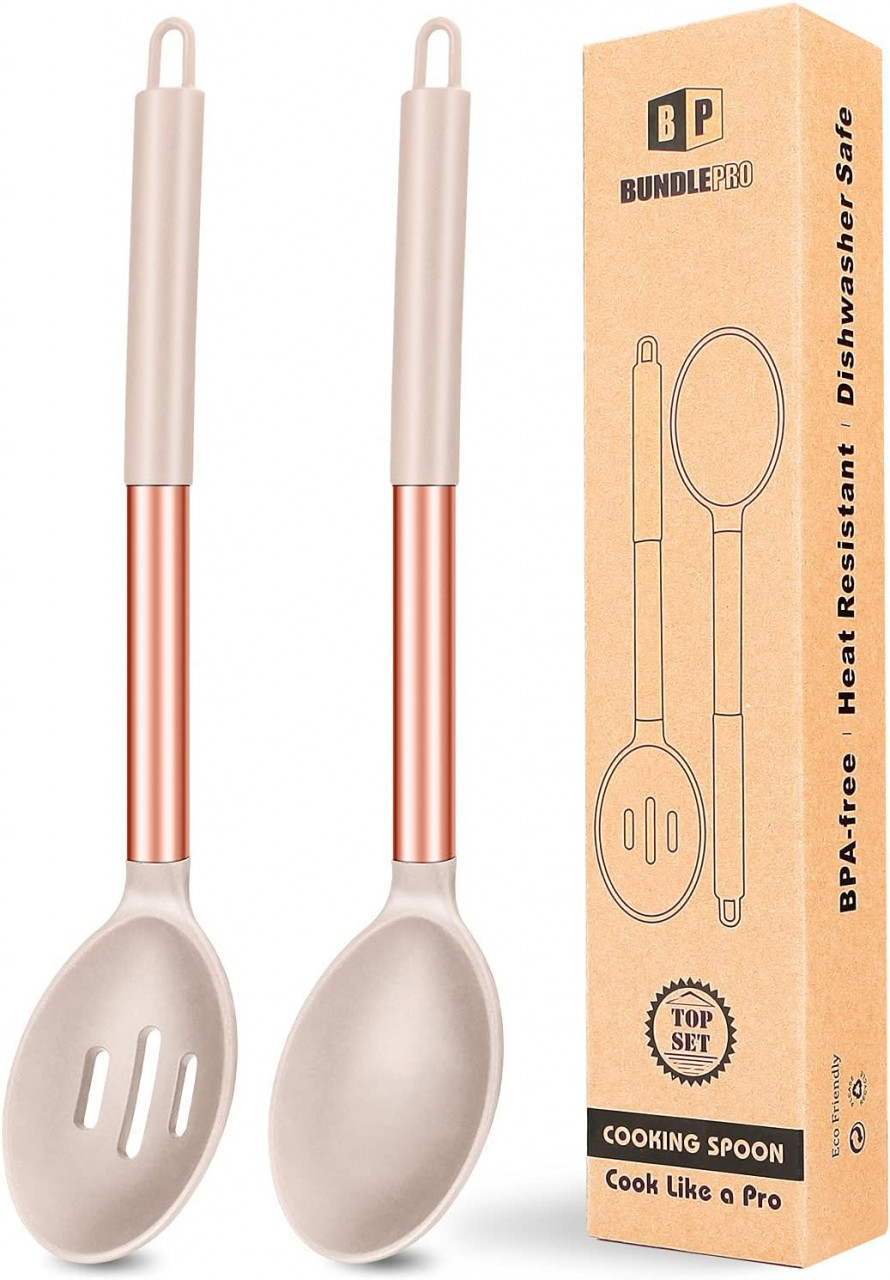 Set de 2 linguri BUNDLEPRO, silicon, rose/kaki, 7 x 34 cm