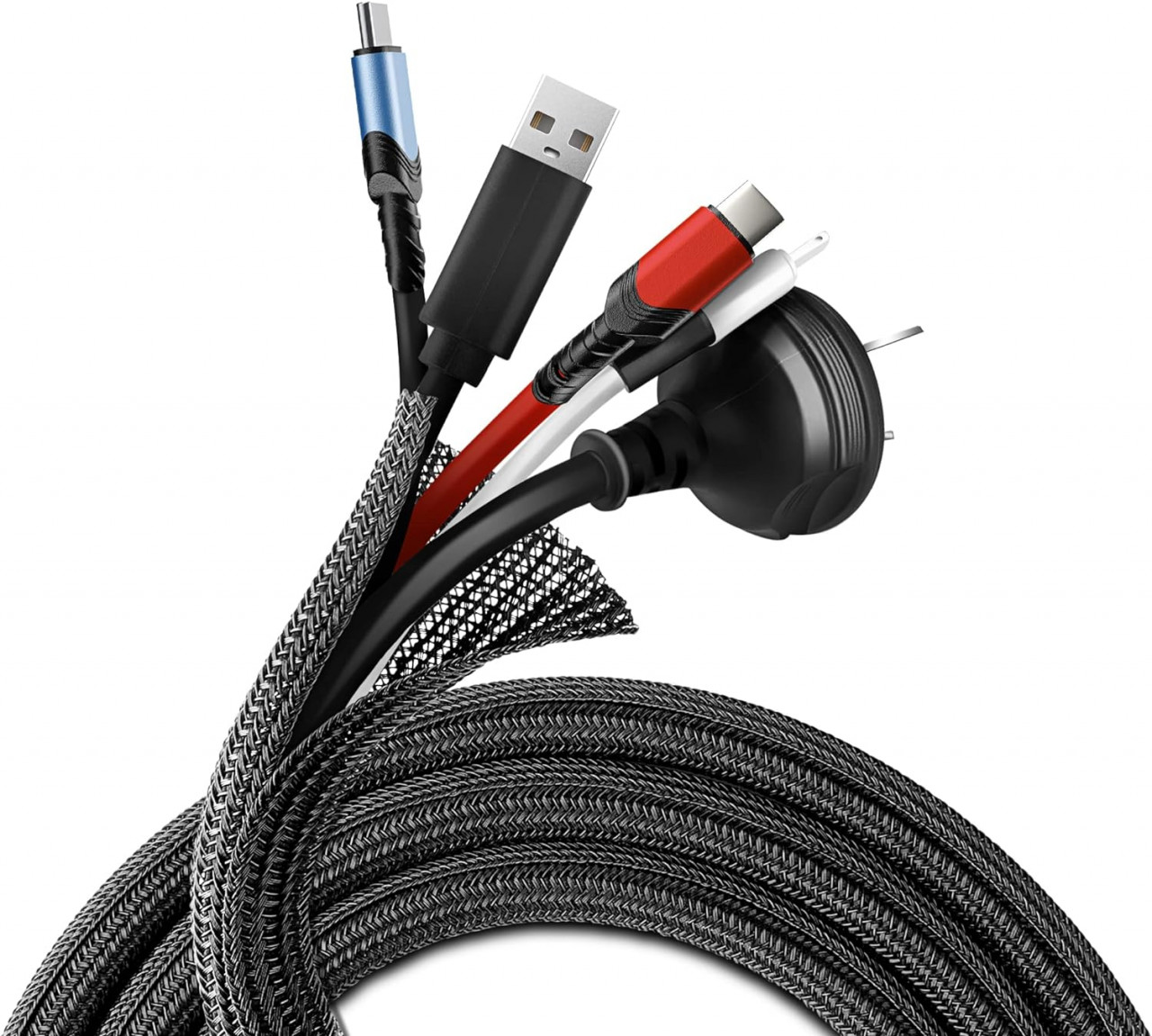 Set de 2 mansoane pentru cabluri Hoomil, material ignifug, negru, 2 x 1,5 m