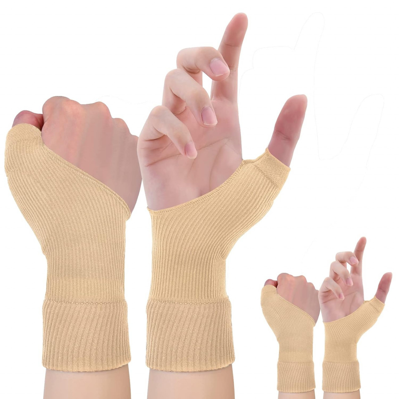 Set de 2 perechi de manusi de compresie Tanggiteck, textil/gel, bej, marimea L