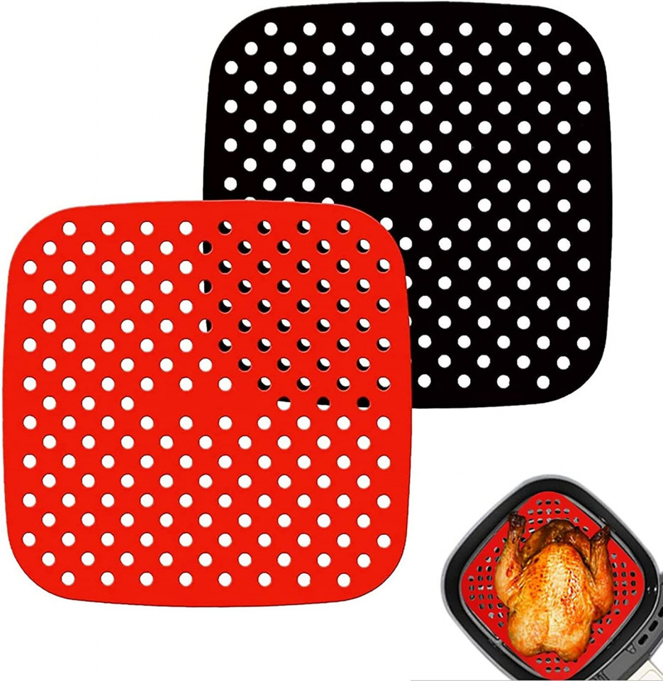 Set de 2 tampoane pentru friteuza cu aer Yizemay, silicon, rosu/negru, 19/21,6 cm 19/216 imagine noua