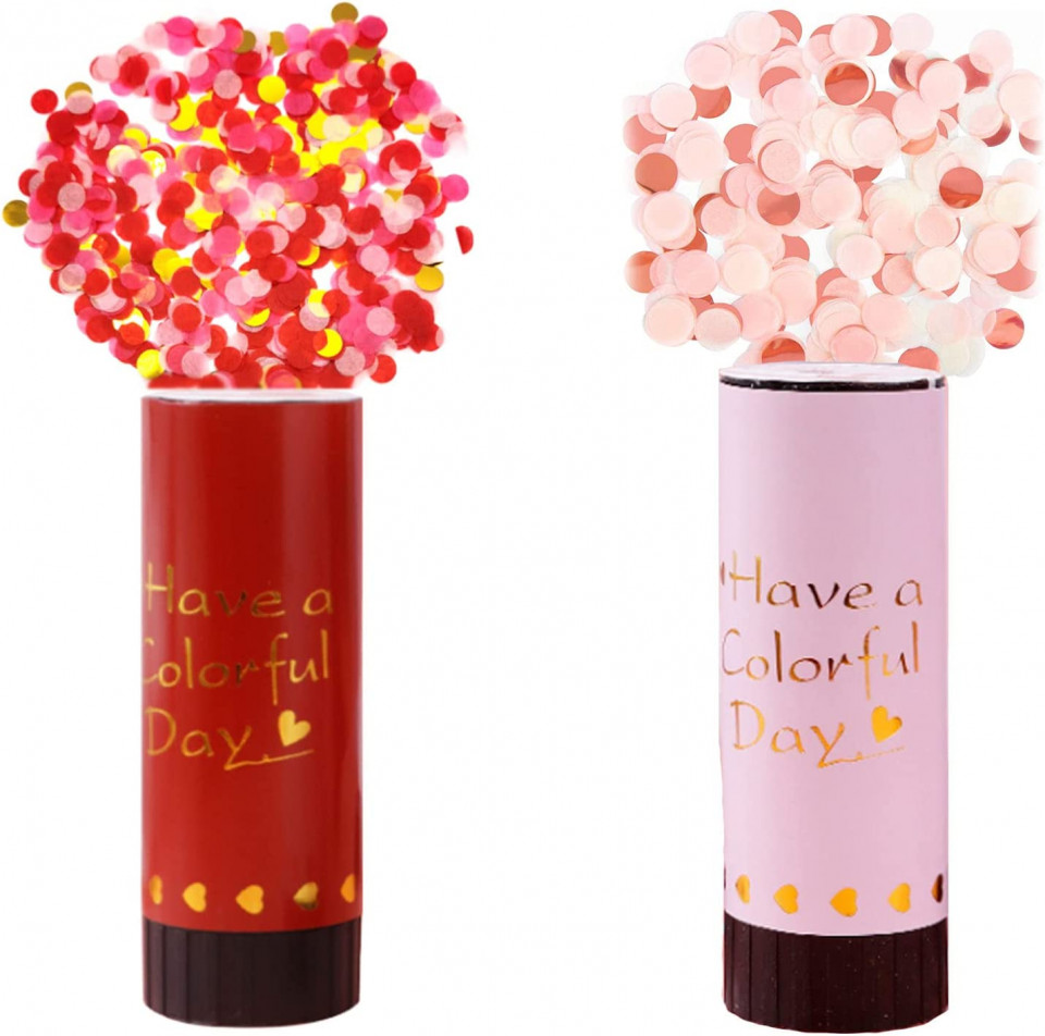 Set de 2 tuburi cu confetti pentru petrecere LJHJIJ88, plastic/hartie, rosu/roz, 10,7 x 2,7 cm