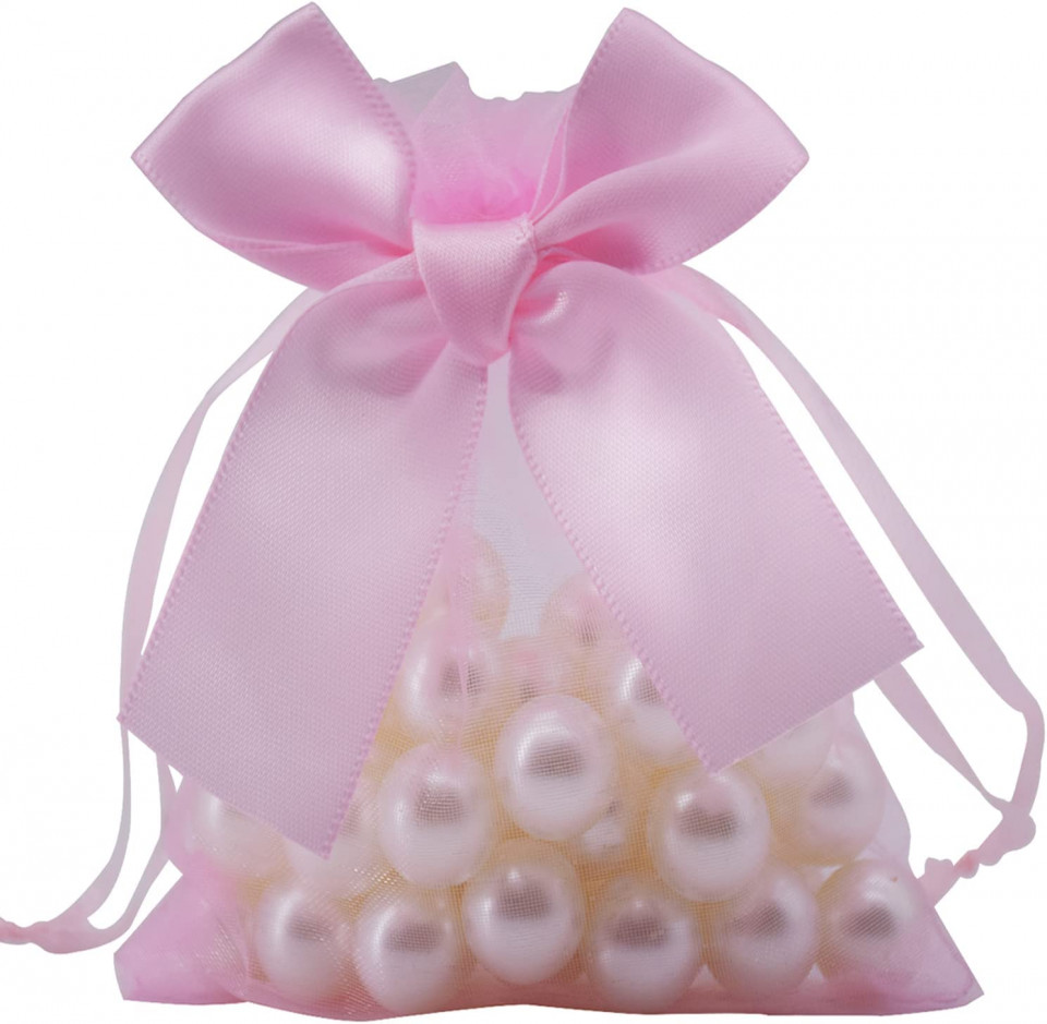 Set de 20 saculeti cu perle pentru marturii Creahaus, textil/plastic, roz, 7 x 9 cm