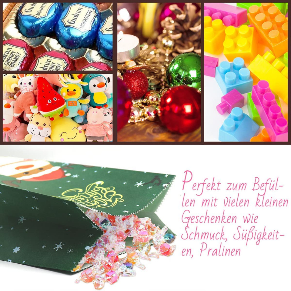 Poze Set de 24 pungi cu autocolante si clips pentru calendar de Advent WEYON, hartie/lemn/textil, multicolor, 15 x 9 x 27 cm