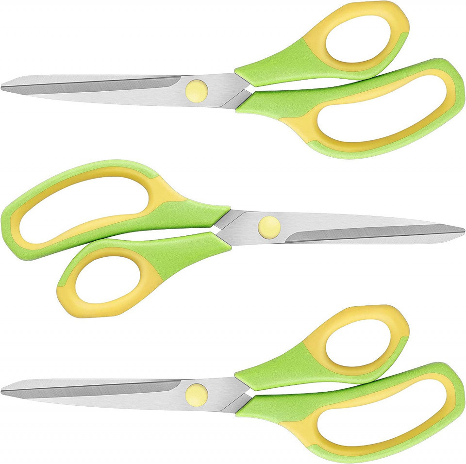 Set de 3 foarfeci Asdirne, otel inoxidabil/plastic, argintiu/galben/verde, 21,5 x 7 cm