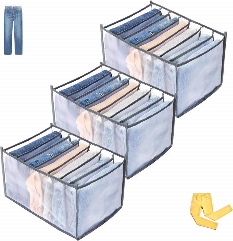 Set de 3 organizatoare pentru dulap/sertar TOOVREN, tesatura oxford, gri, 36 x 25 x 20 cm Accesorii