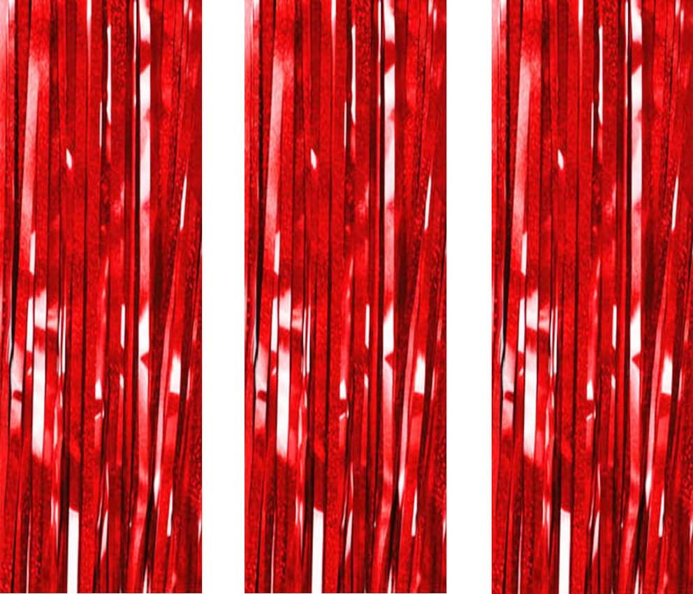 Set de 3 perdele cu franjuri pentru petreceri AILEXI, plastic, rosu, 200 x 100 cm
