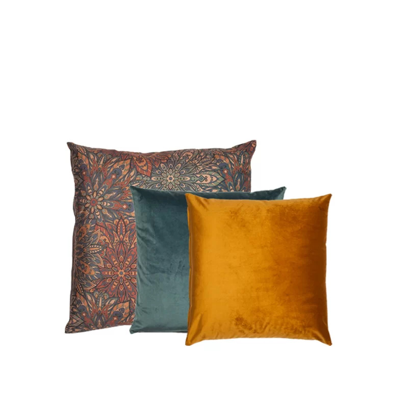 Set de 3 perne decorative Honeycutt, poliester, portocaliu/turcoaz