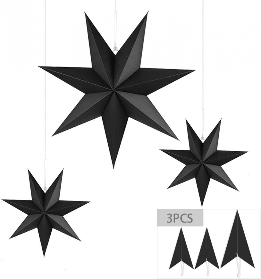 Set de 3 stele pentru Craciun MEISHANG, hartie, negru, 13/20 cm Pret Redus chilipirul-zilei pret redus imagine 2022