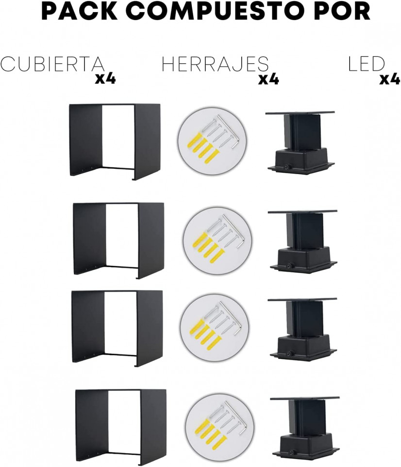 Poze Set de 4 aplice de perete Genérico, negru, aluminiu, 3000k