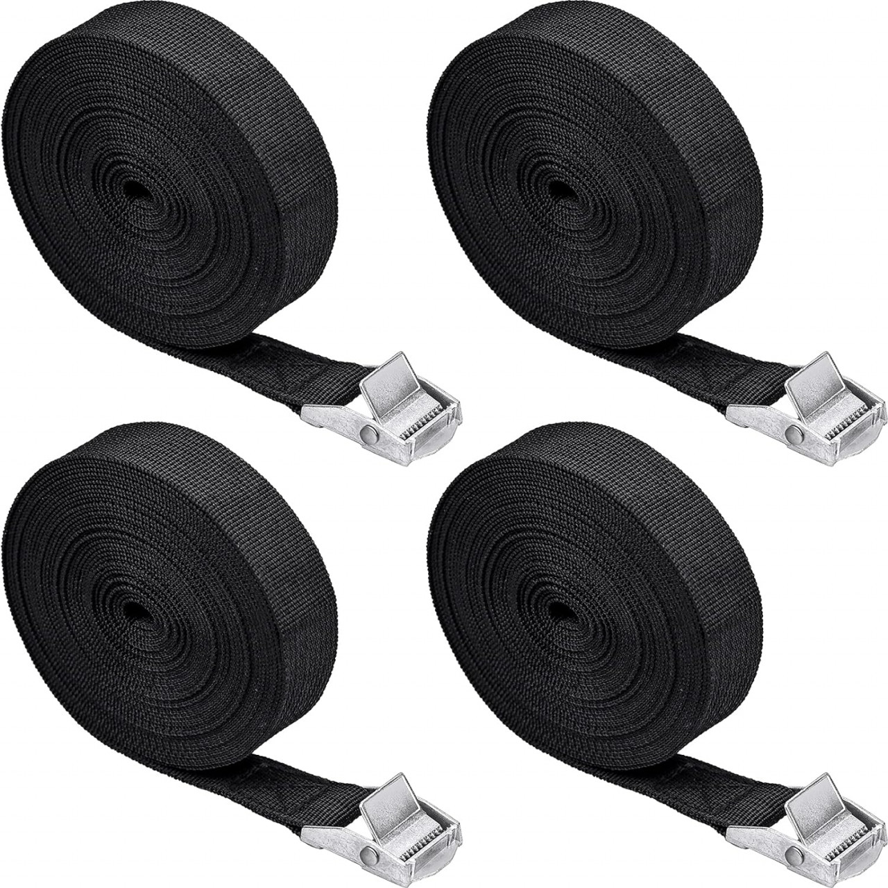 Set de 4 centuri pentru marfa Julyee, nailon/aliaj de zinc, negru, 2,5 x 600 cm