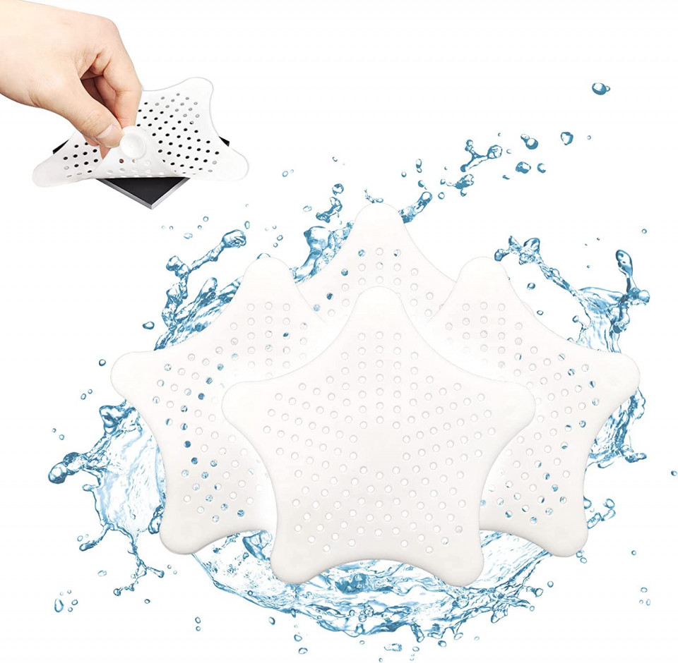 Set de 4 filtre pentru chiuveta/dus Enxinyi, silicon, alb, 13 x 13 cm