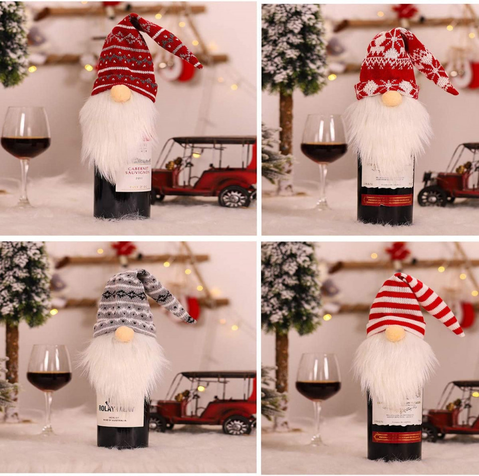 Poze Set de 4 huse pentru sticlele de vin de Craciun Vohoney, textil, multicolor, 39 x 12 cm