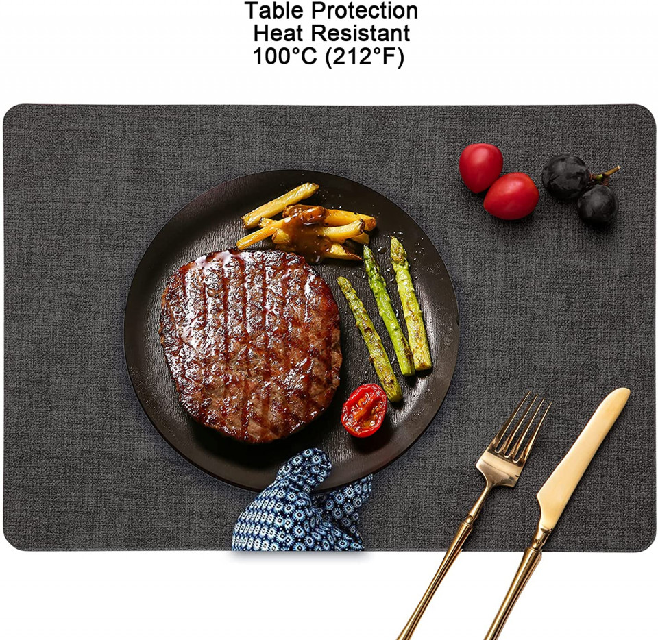 Poze Set de 4 naproane si 4 coastere Myir JUN, piele, negru/gri, 30 x 43 cm / 10 x 10 cm