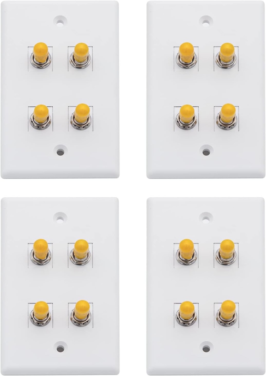 Set de 4 panouri cu 2 porturi pentru fibra optica cu adaptor ST SMF/MMF 10Gtek, plastic, alb/galben