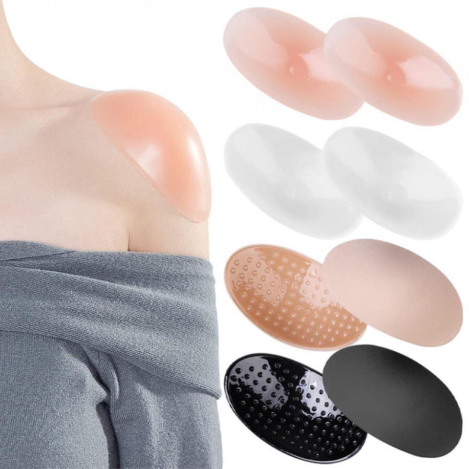 Set de 4 perechi de tampoane pentru umeri Juliyeh, silicon, alb/roz/negru, 13 x 7 cm accesorii