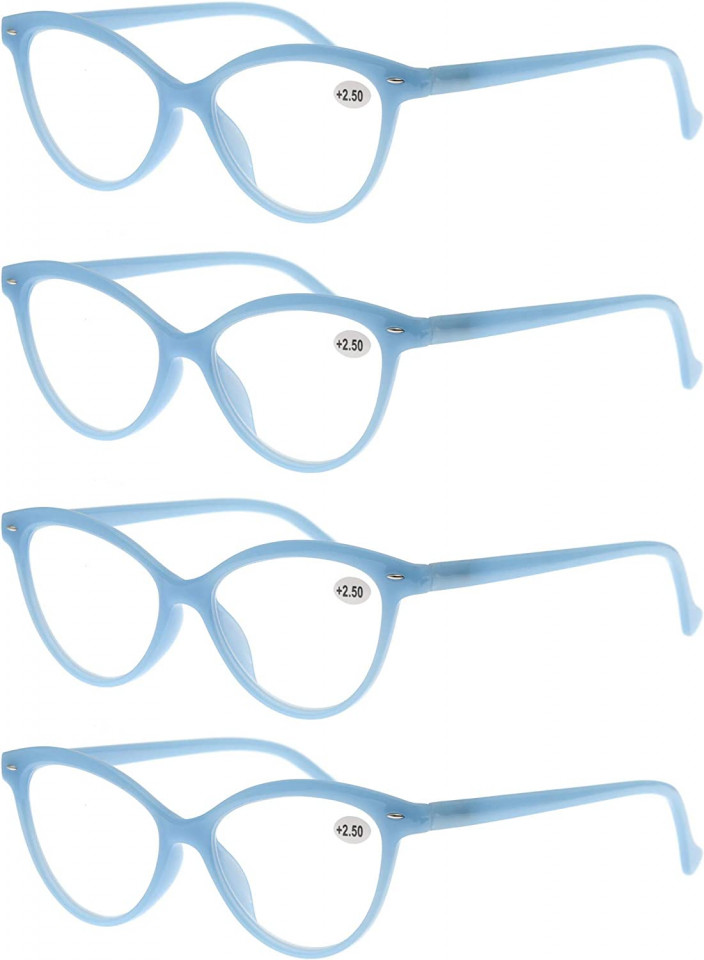Set de 4 perechi ochelari de citit Modfans, pentru dama, cu dioptrii 1.0, albastru deschis 1.0