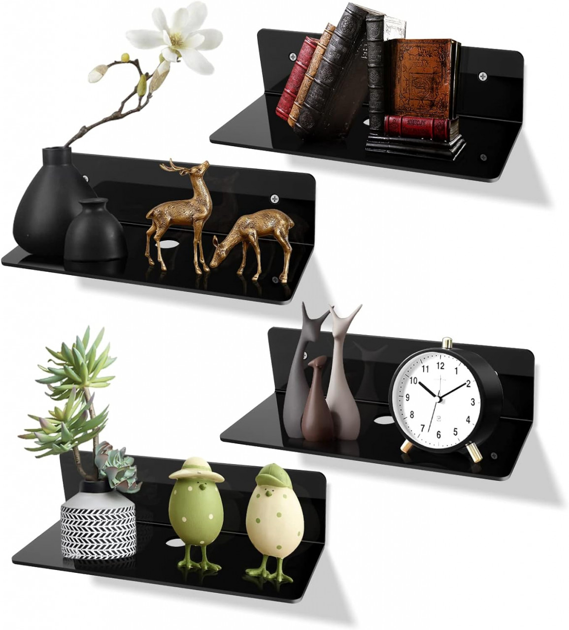 Set de 4 rafturi Icyant, acril, negru, 9 x 23 x 6 cm