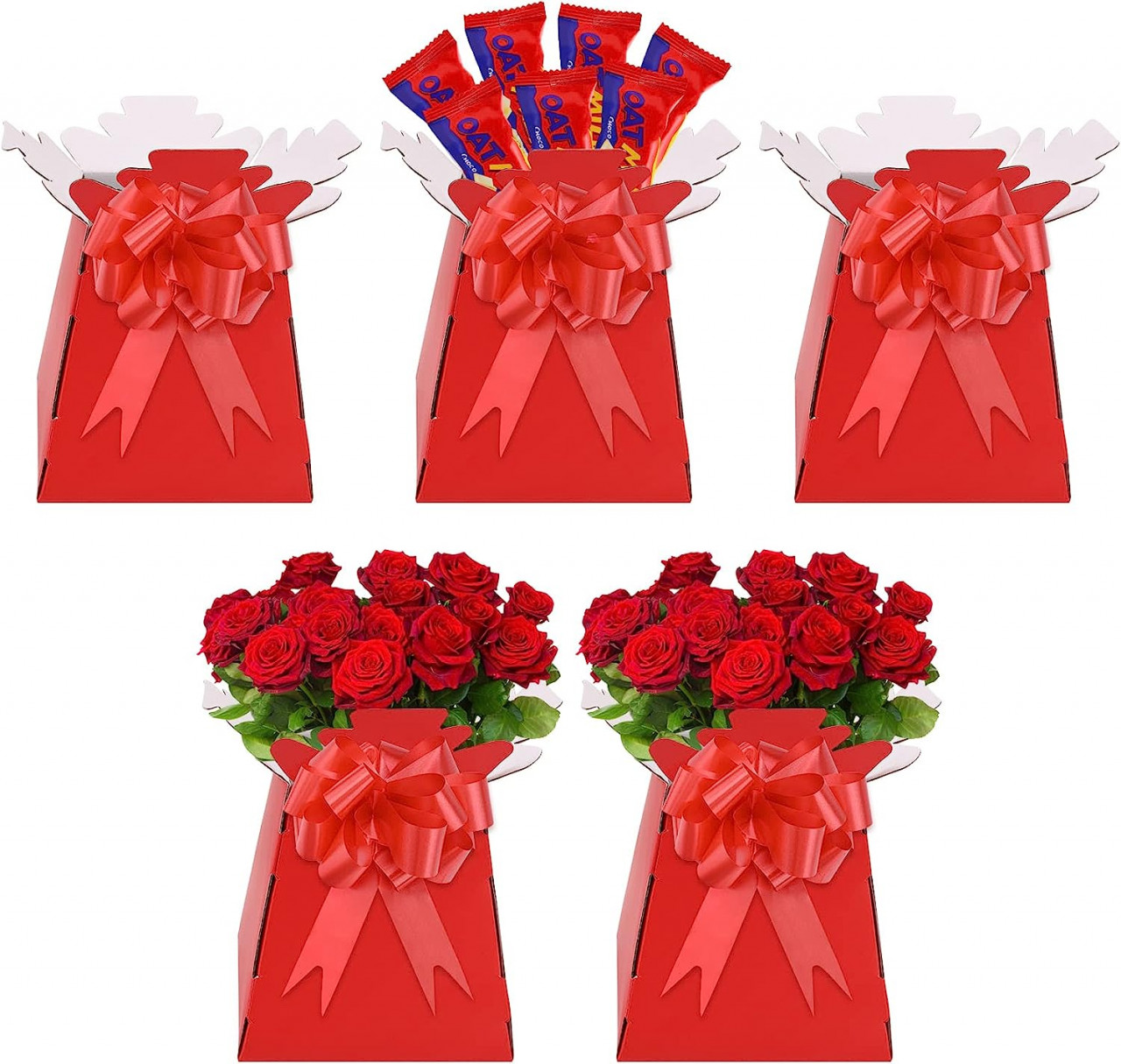 Poze Set de 5 cutii cu fundite pentru cadouri TSLBW, carton, rosu, 17 x 17 x 11 cm / 20 x 12 cm