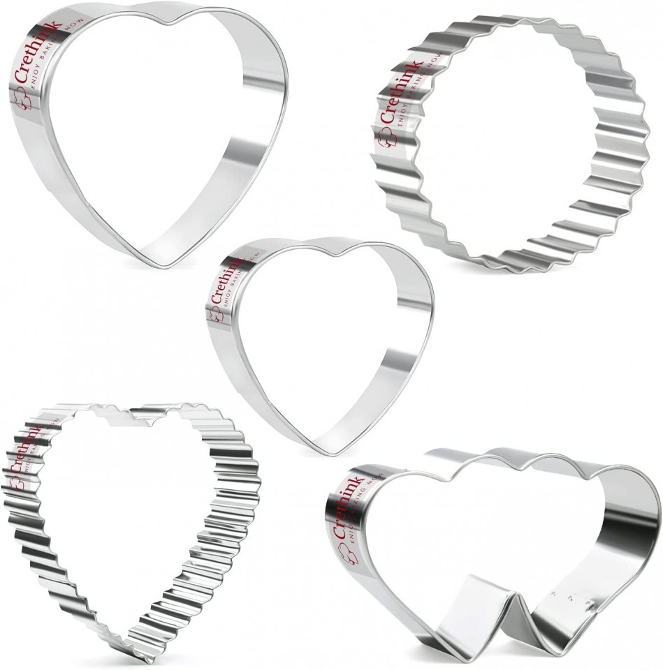 Set de 5 forme pentru prajituri Crethink, otel inoxidabil, argintiu, 8 x 7 x 2 cm
