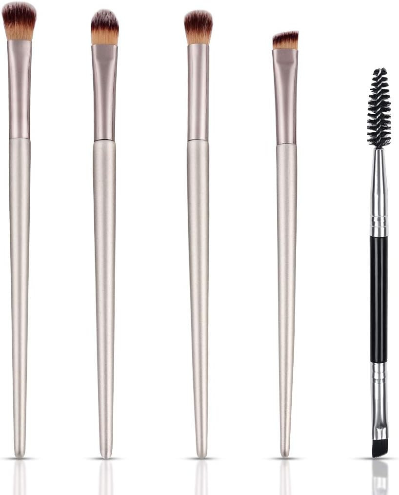 Set de 5 pensule pentru machiaj KELYDI, lemn/fibre sintetice, auriu, 16 cm