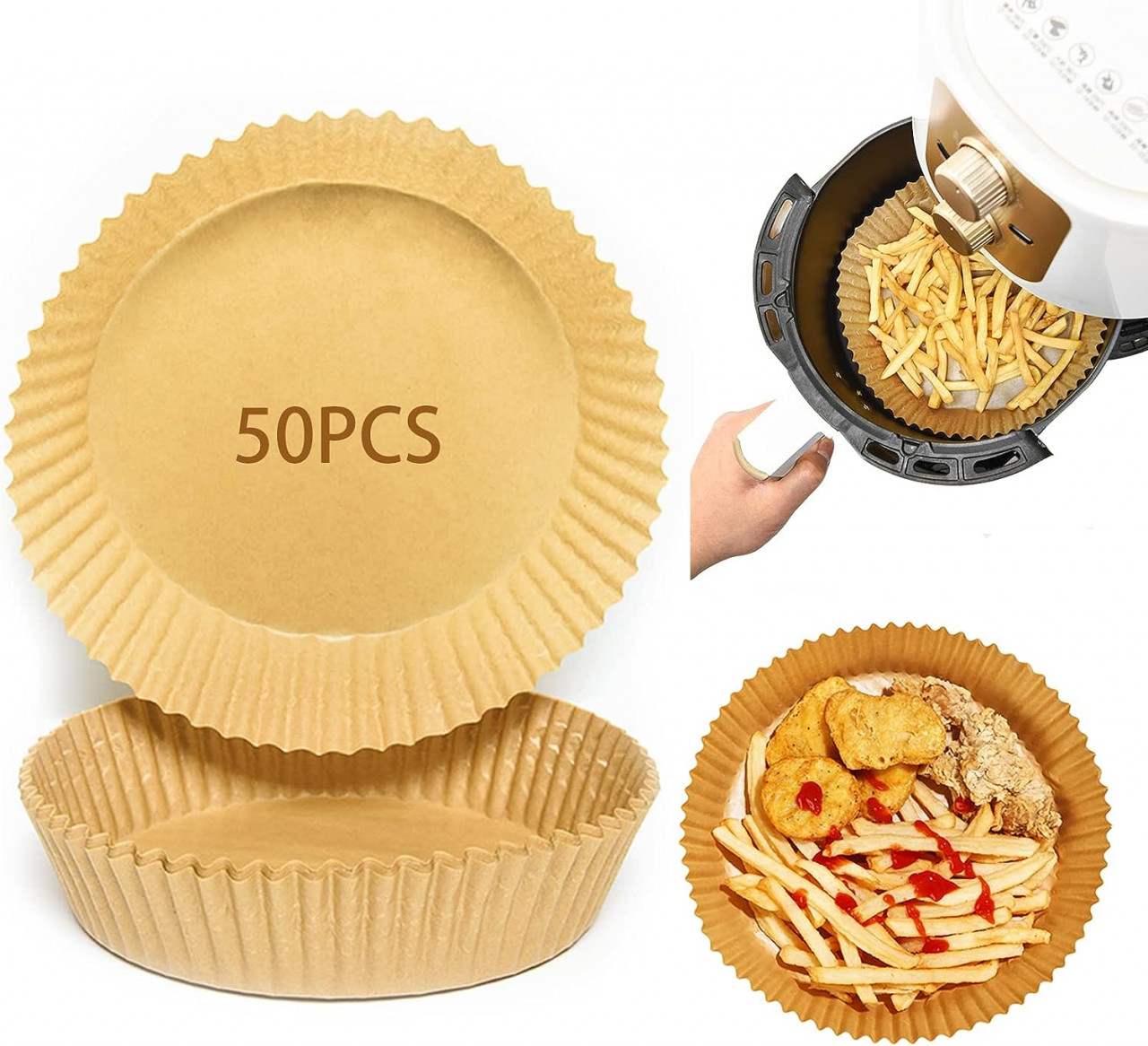 Set de 50 hartii de copt pentru friteuza ZTVOWTO, bej, 16 cm