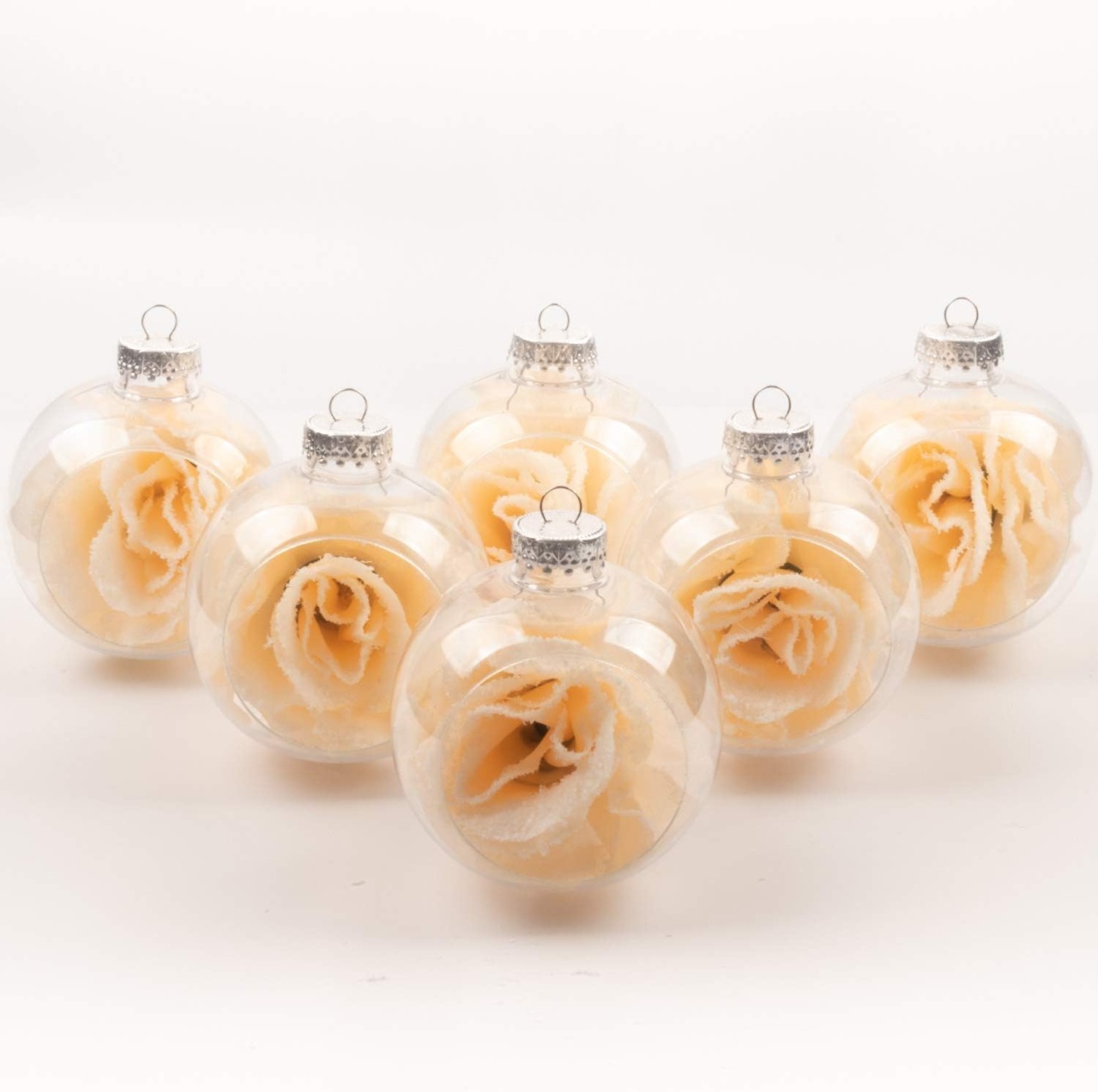 Set de 6 globuri pentru brad KI Store, plastic, transparent/bej, 10 x 8 cm