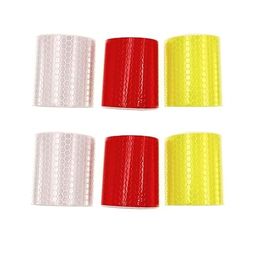 Set de 6 role de banda reflectorizanta Jzk, PVC, galben/rosu/argintiu, 5 cm x 3 m