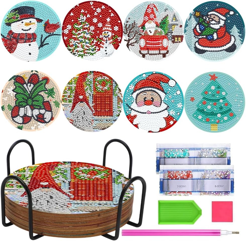 Set de 8 coastere Gohytal, lemn/acril, multicolor, 10 cm