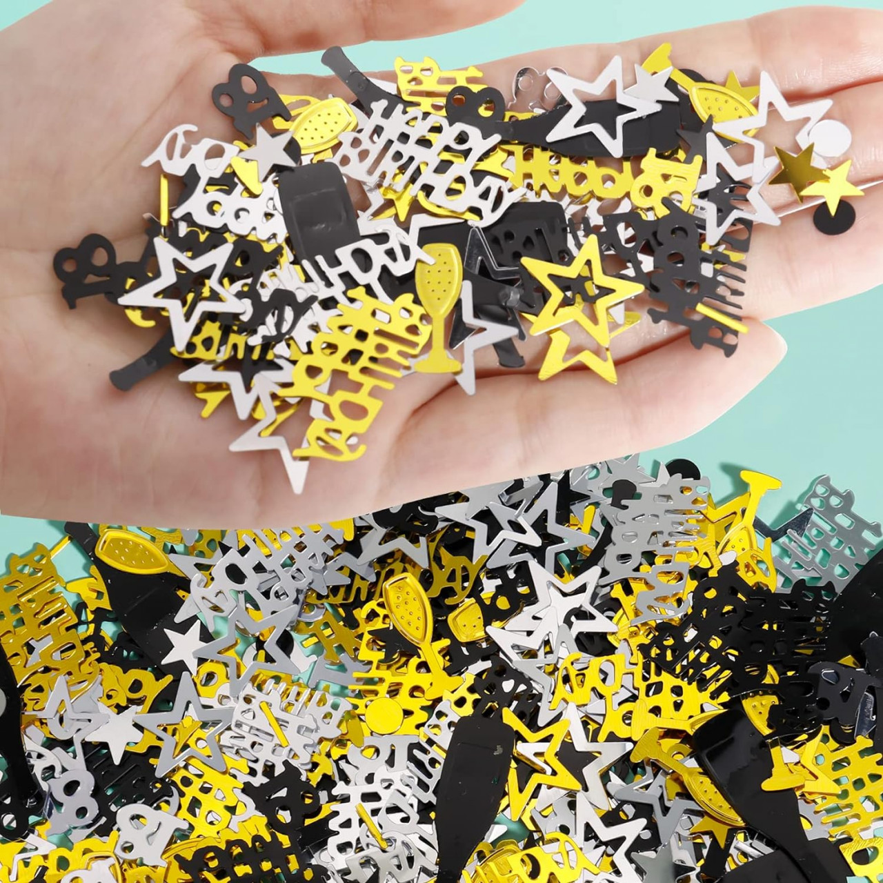 Set de confetti pentru 18 ani Auidy_6Txd, auriu/negru/argintiu, PVC, 15 g