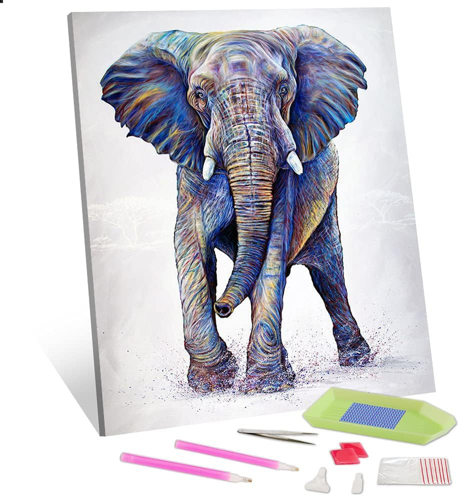 Set de creatie cu diamante TISHIRON, model elefant, rasina, multicolor, 30 x 40 cm