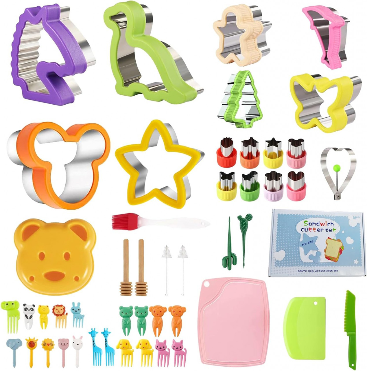 Set de forme si decoratiuni pentru prajituri Rayousey, otel inoxidabil/plastic, multicolor, 48 piese