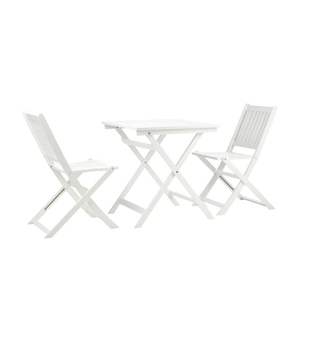 Set de o masa si 2 scaune pentru gradina Skyler, lemn masiv de salcam, alb Alb imagine noua