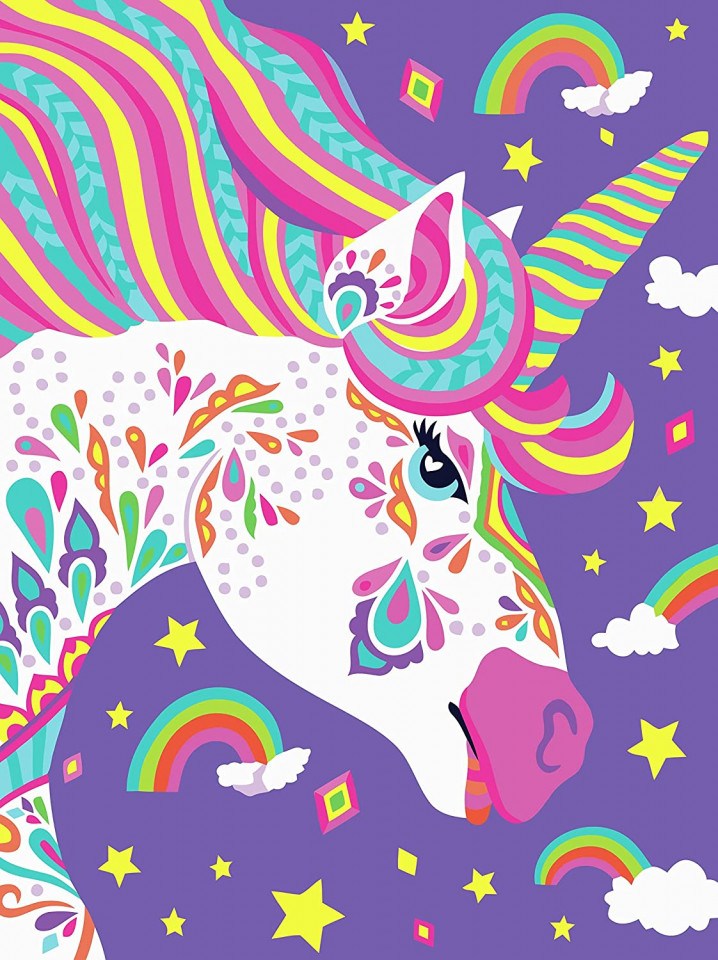 Set de pictura cu numere Fuumuui, unicorn, vopsea in ulei, multicolor, 40 x 50 cm