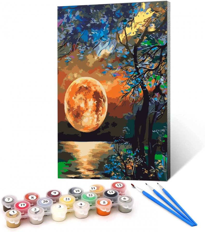 Set de pictura cu numere Pttozan, luna, vopsea acrilica, multicolor, 40 x 50 cm
