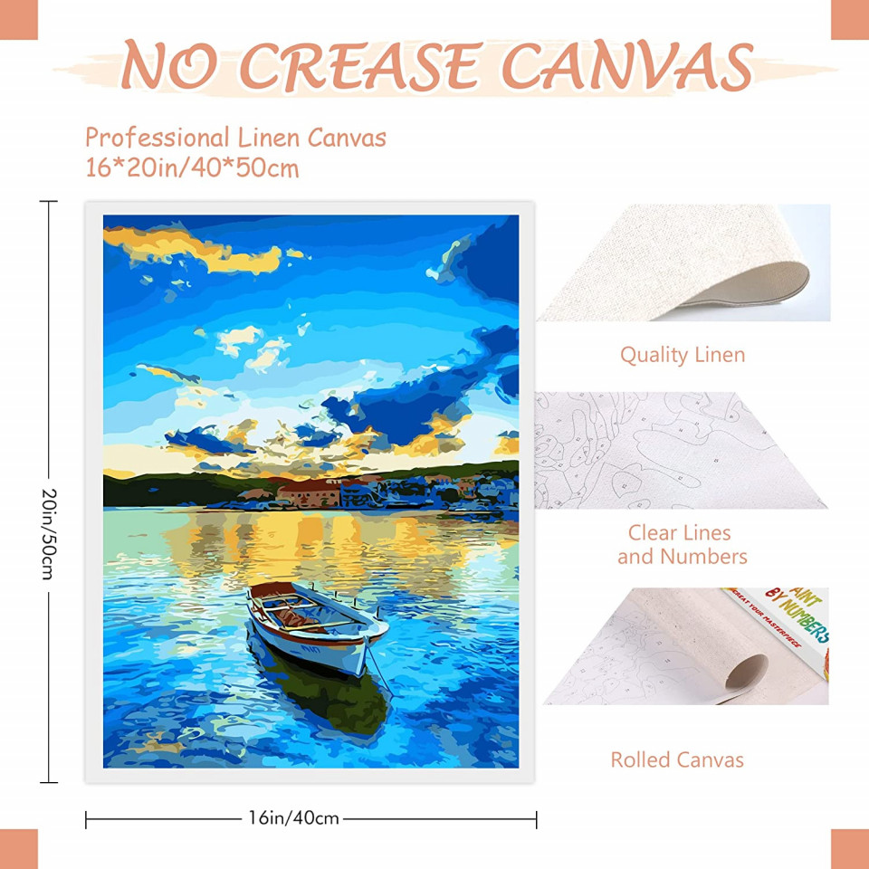 Poze Set de pictura cu numere Wonzom, vopsea acrilica, barca, 40 x 50 cm