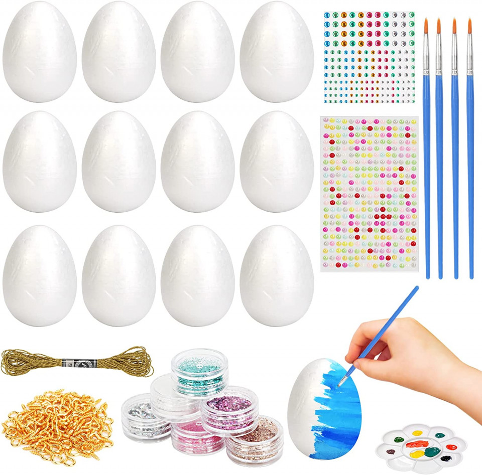 Set de pictura cu oua de Paste HAKOTOM, multicolor, polistiren, plastic/metal Accesorii pret redus