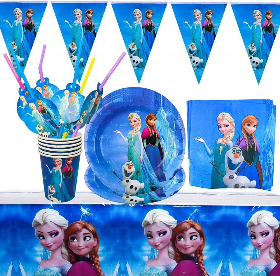 Set de tacamuri pentru petrecere Disney Frozen pentru 6 persoane Yisscen, hartie, multicolor, 30 piese Accesorii