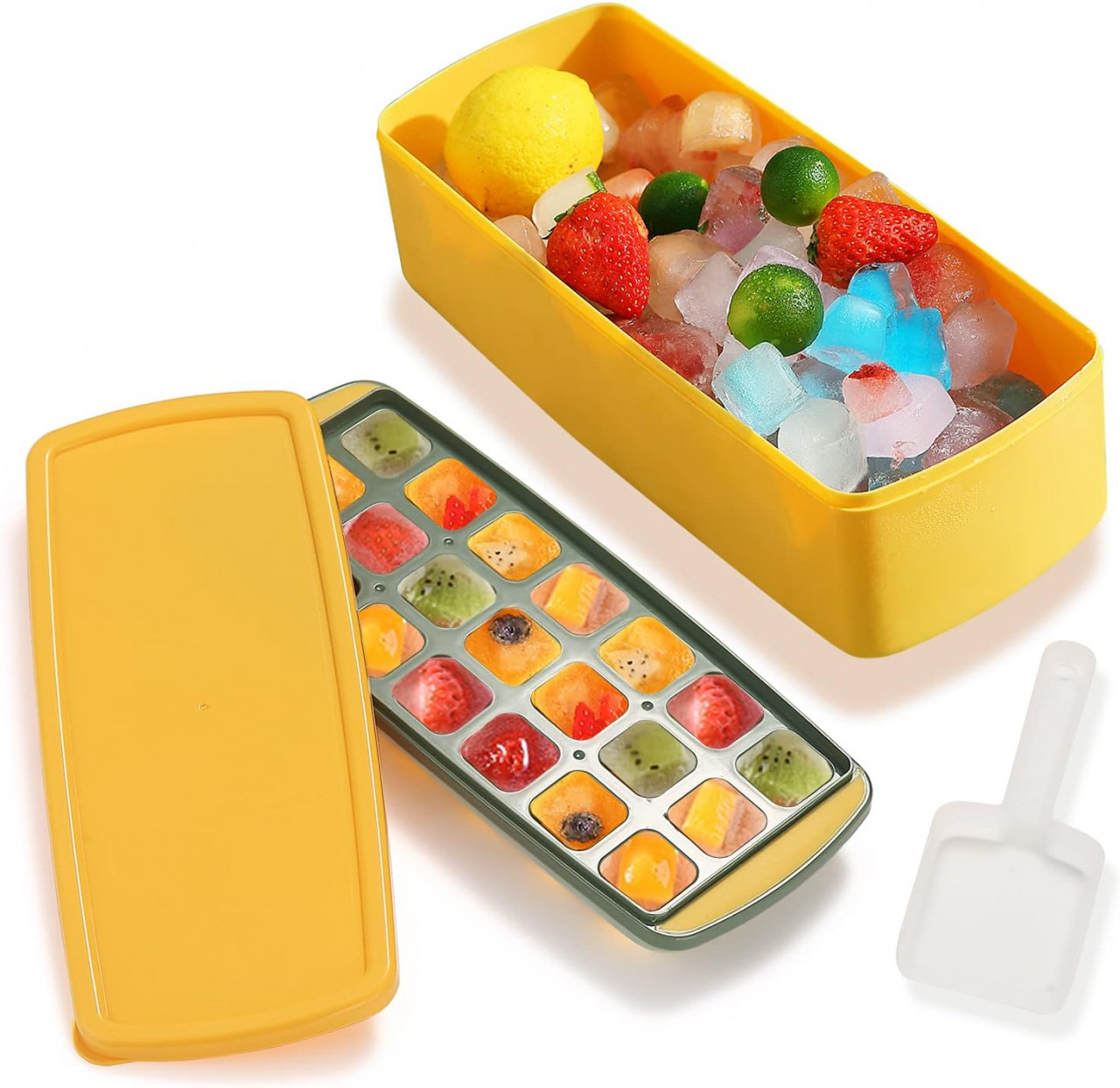 Set de tava pentru cuburi cu recipient de depozitare Homquen, plastic, galben, 28 x 12,8 x 8,6 cm