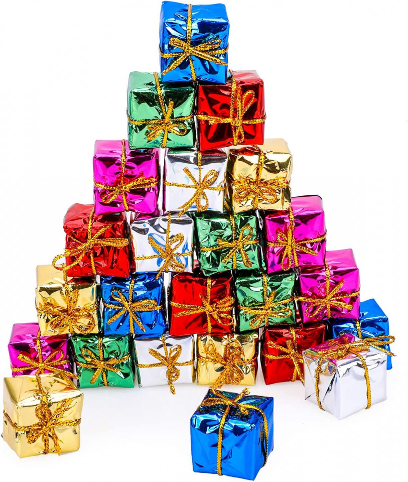 Poze Set de tren de Craciun si 24 cutii decorative Qpout, multicolor, lemn/spuma/folie,18,5 cm /2.5 x 2.5 x 2.5 cm