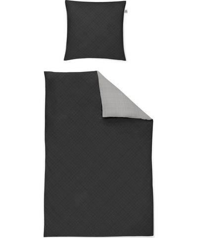 Set husa pilota si o fata de perna Irisette, bumbac/satin, negru/natur, 155 x 200 cm