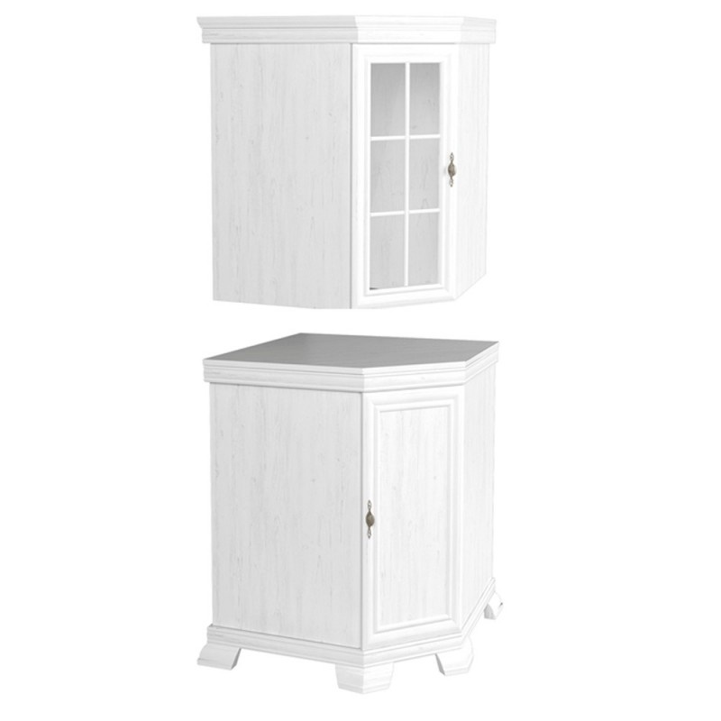 Set mobila living pentru colt comoda VMN1 si vitrina VMNN1, 75 x 75 x 97 cm, Alb Antichizat