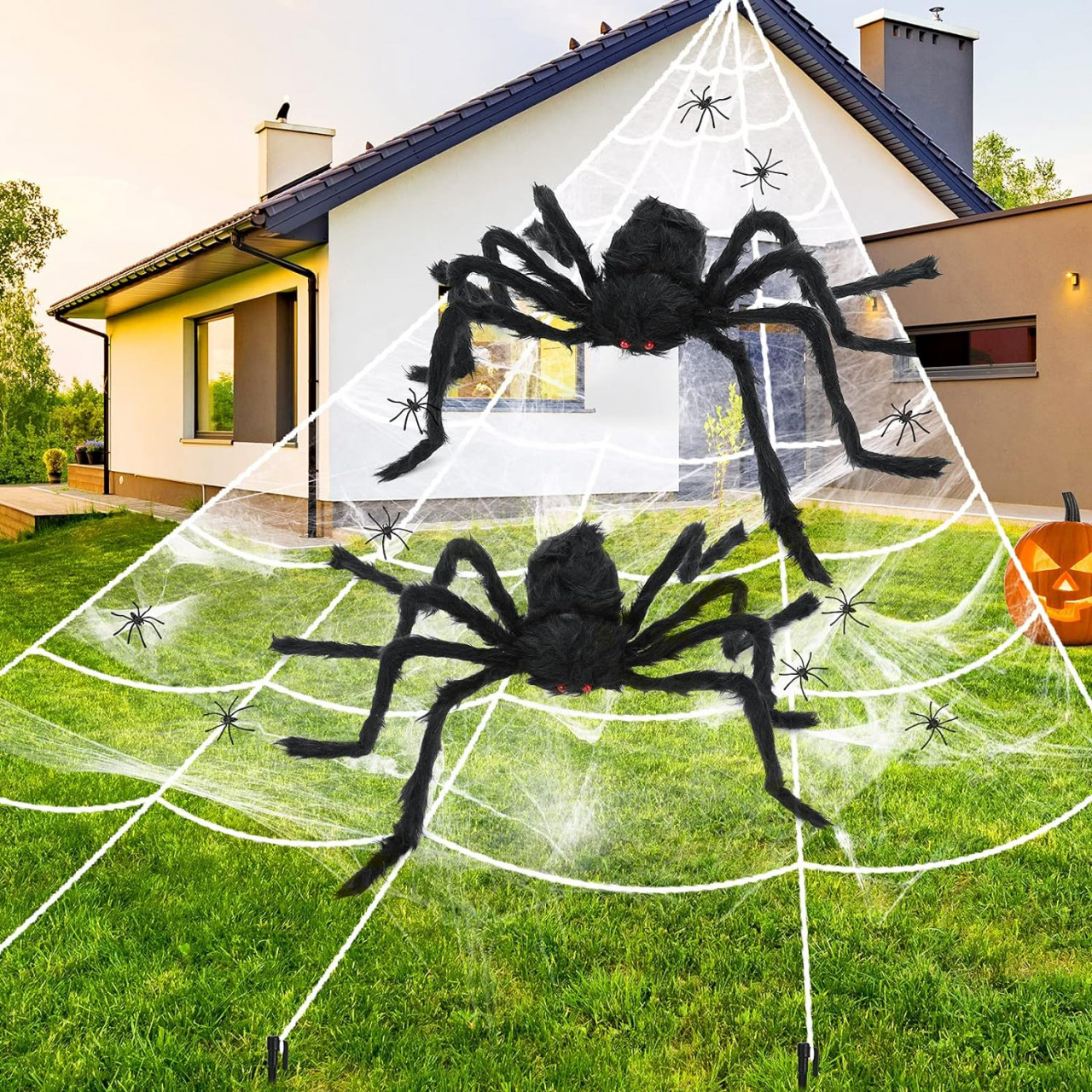 Set panza si 52 paianjeni pentru Halloween Hotsan, plastic/textil, negru/alb