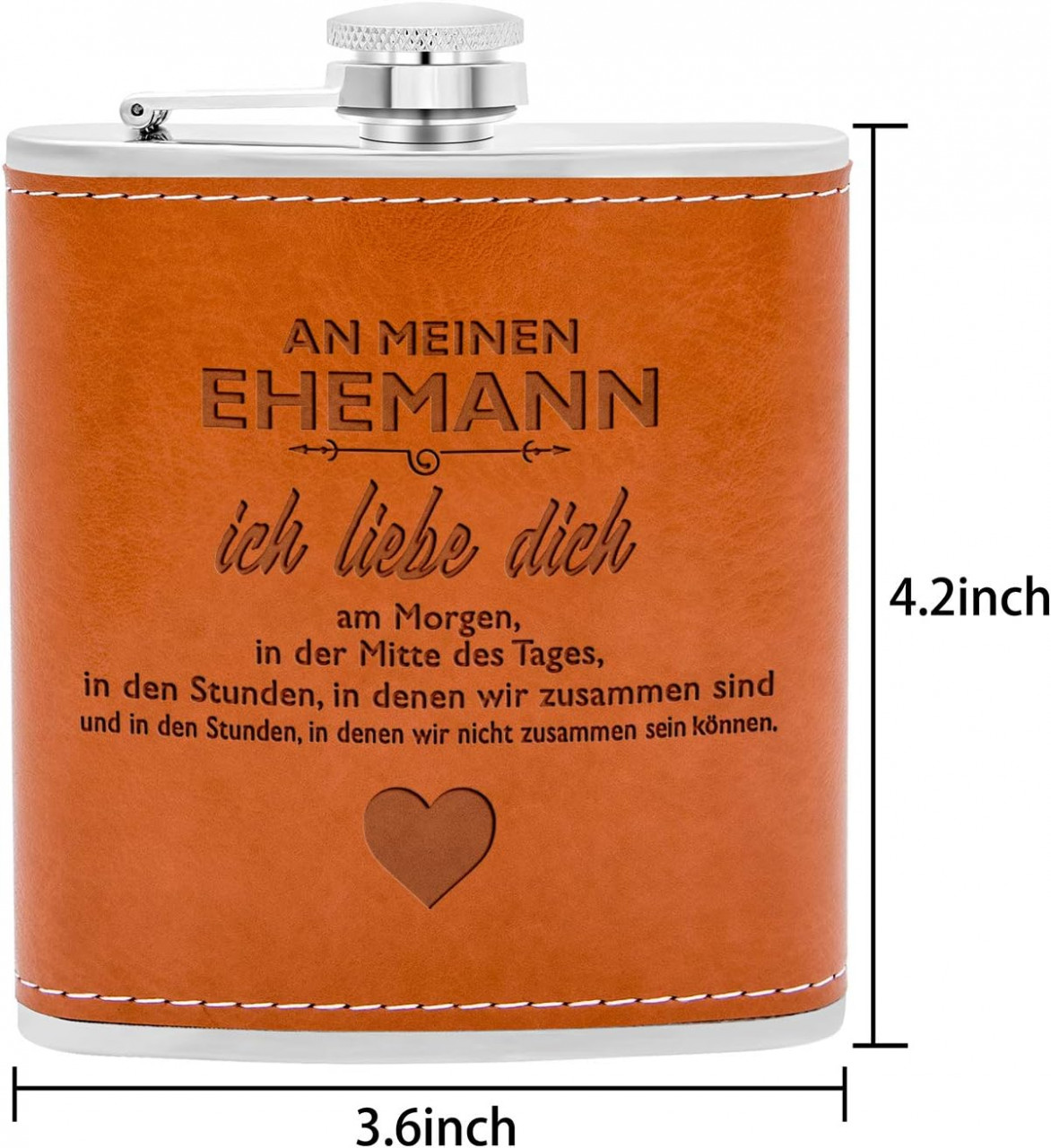 Poze Set plosca cu palnie si 2 paharele Kenon, otel inoxidabil/piele PU, argintiu/maro, 9,1 x 10,6 cm