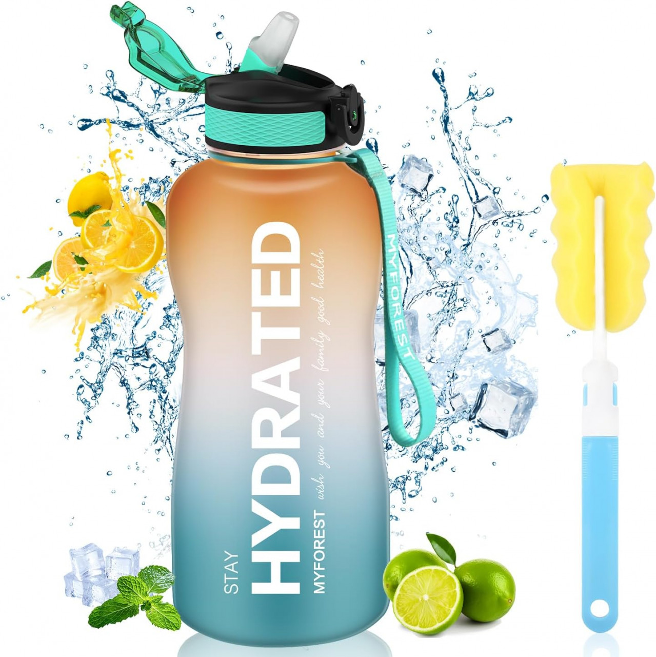 Sticla de apa Myforest, silicon, portocaliu/verde, 2.2 l