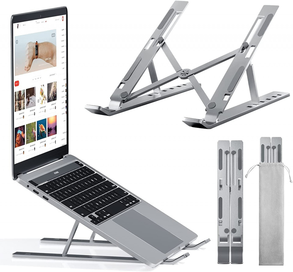 Suport de laptop reglabil pe inaltime cu 6 nivele Rrtizan, aluminiu/cauciuc/silicon, argintiu, 24 x 16,5 x 13 cm 165 imagine noua idaho.ro