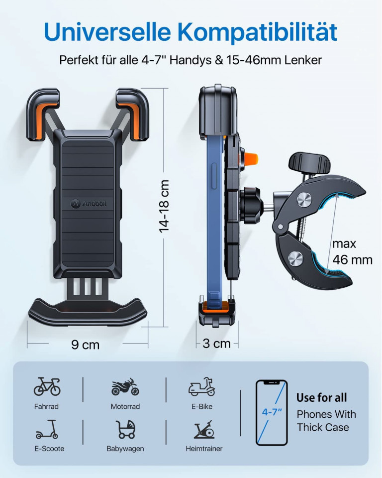 Suport telefon pentru bicicleta Andobil, metal/plastic, negru/portocaliu, 9 x 18 x 3 cm image1